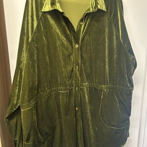 Velvet Olive Green Button-Up Tunic Top